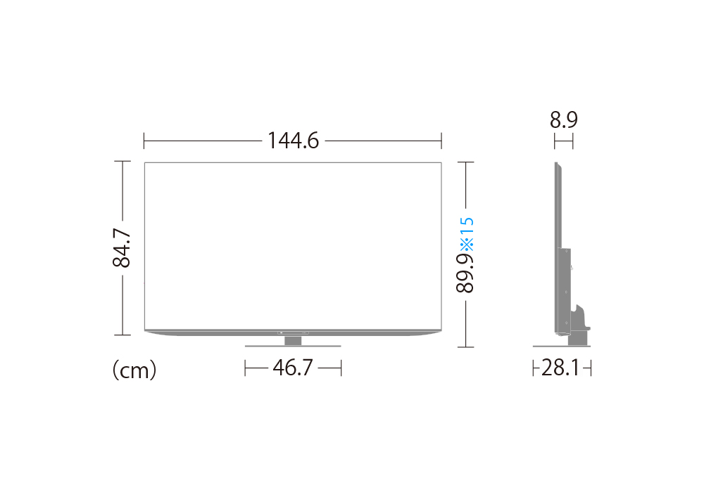 4T-C65FN1:外形寸法、幅144.6cm×奥行28.1cm×高さ84.7cm