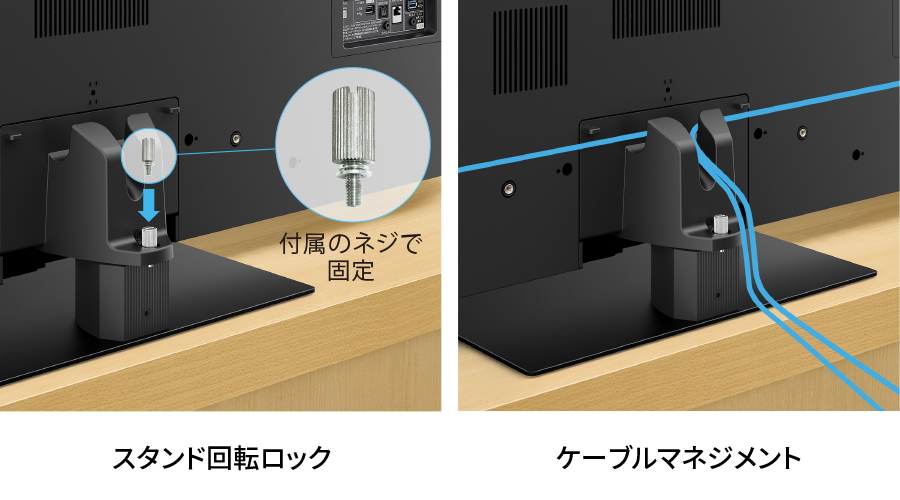 スタンド回転ロックとケーブルマネジメントの構造イメージ