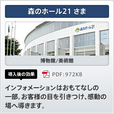 森のホール21さま 博物館/美術館 導入後の効果 インフォメーションはおもてなしの一部。お客様の目を引きつけ、感動の場へ導きます。