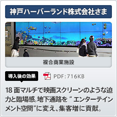 神戸ハーバーランド株式会社さま 複合商業施設 導入後の効果 18面マルチで映画スクリーンのような迫力と臨場感。地下通路を“エンターテインメント空間”に変え、集客増に貢献。