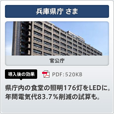 兵庫県庁さま 官公庁 導入後の効果 県庁内の食堂の照明176灯をLEDに。年間電気代83.7％削減の試算も。