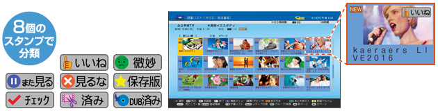 録画した番組を8個のスタンプで分類