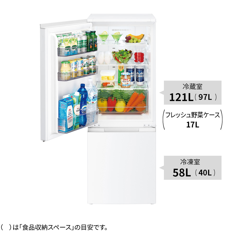 冷蔵庫:SJ-D18K:定格内容積、冷蔵室121L、冷凍室58L