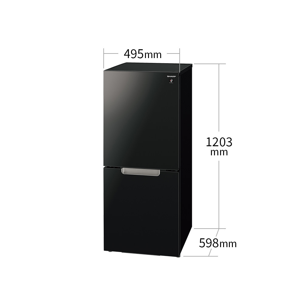 冷蔵庫:SJ-GD15K:外形寸法、幅495mm×奥行598mm×高さ1203mm