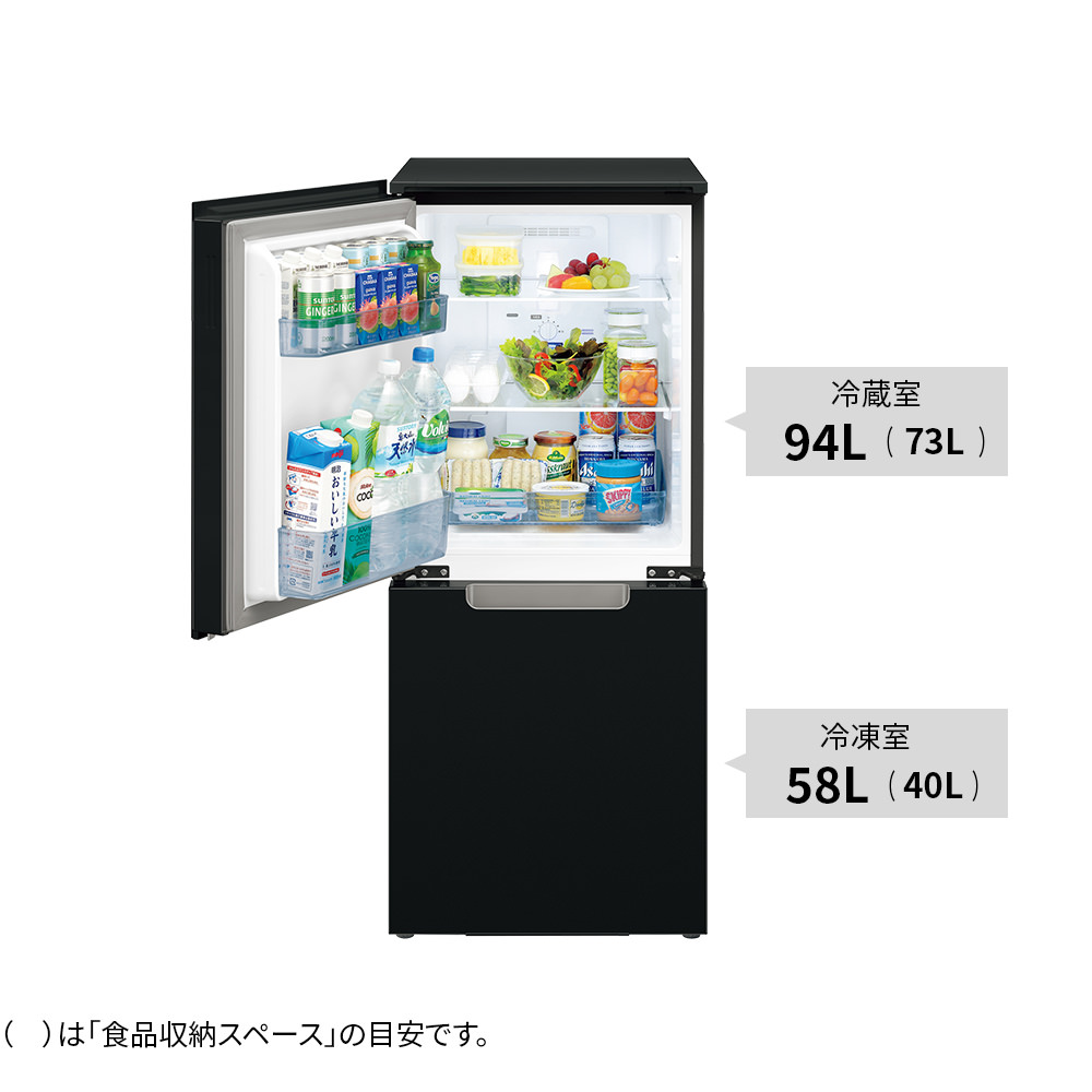 冷蔵庫:SJ-GD15K:定格内容積、冷蔵室94L、冷凍室58L