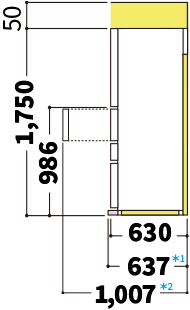 冷蔵庫の側面図