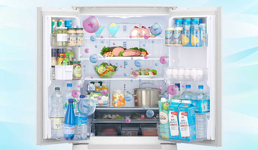 プラズマクラスターイオンが冷蔵室を循環するイメージ