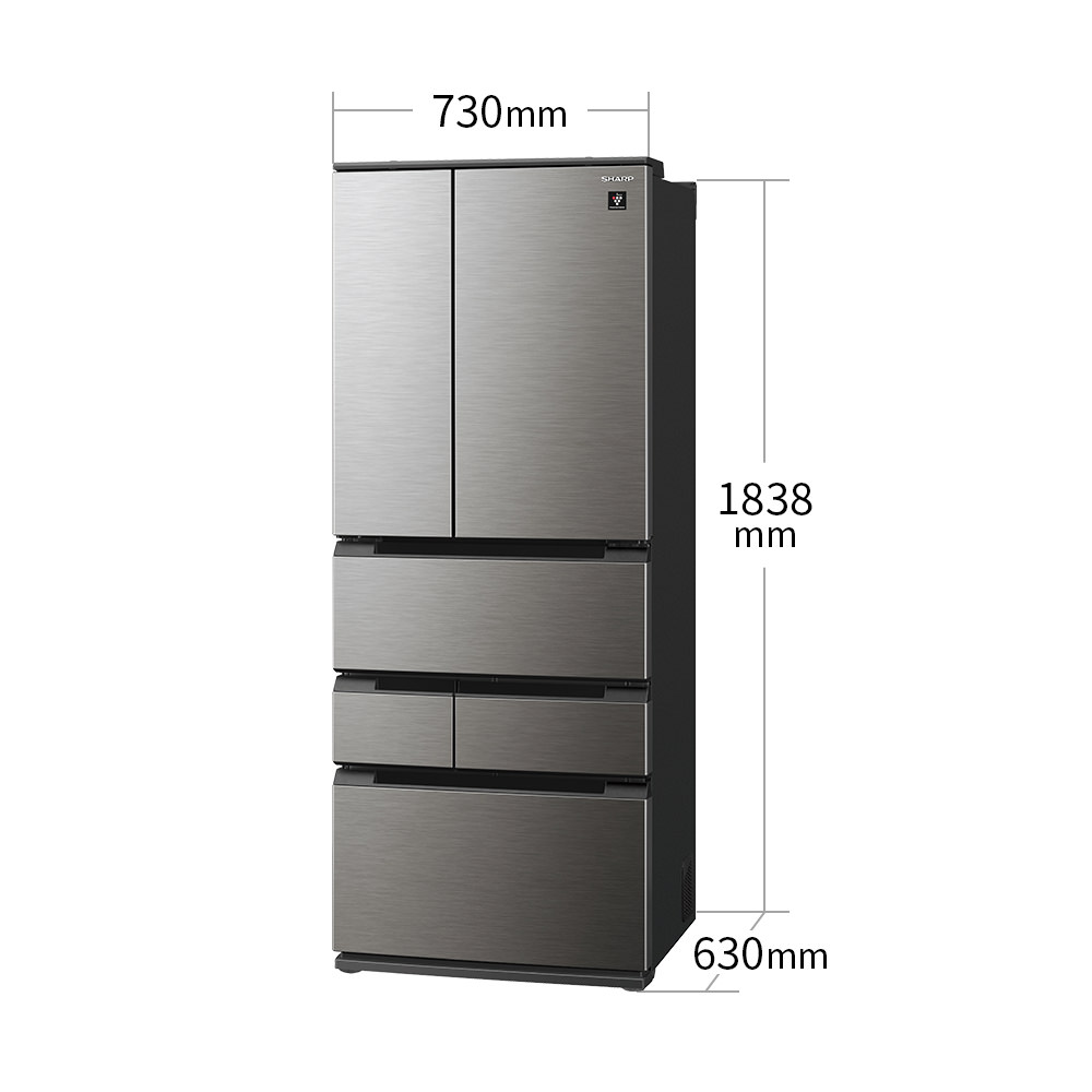 冷蔵庫:SJ-MF55M:外形寸法、幅730mm×奥行630mm×高さ1838mm