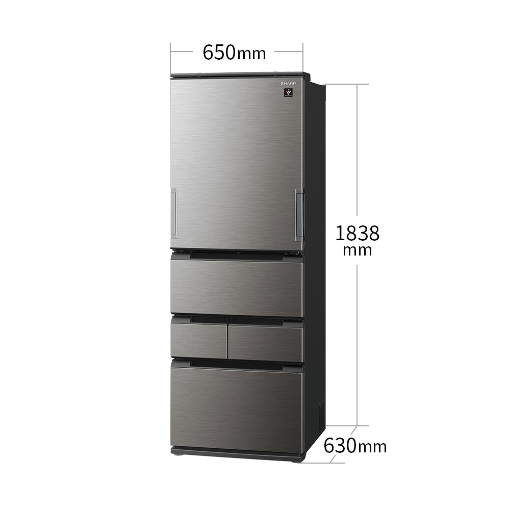 冷蔵庫:SJ-MW46M:外形寸法、幅650mm×奥行630mm×高さ1838mm