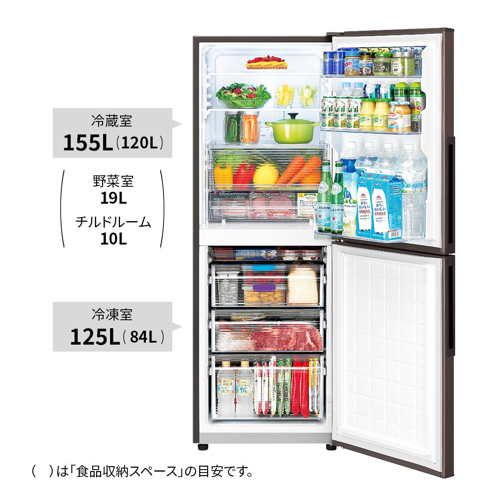 冷蔵庫:SJ-PD28K:定格内容積、冷蔵室155L、冷凍室125L