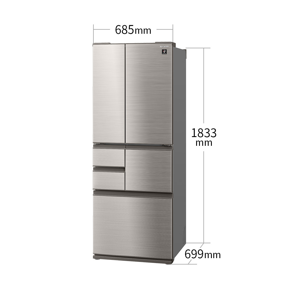 冷蔵庫:SJ-SF50M:外形寸法、幅685mm×奥行699mm×高さ1833mm