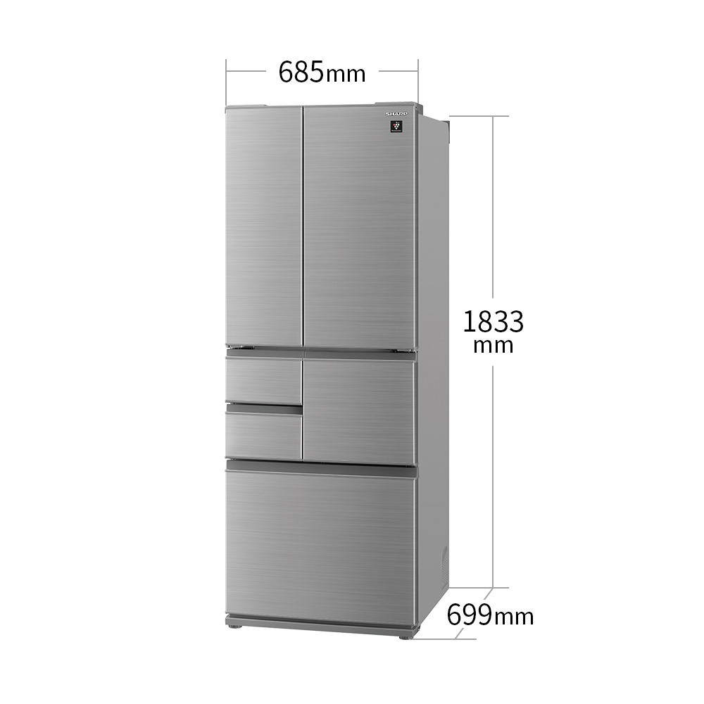 冷蔵庫:SJ-X500M-S:外形寸法、幅685mm×奥行699mm×高さ1833mm