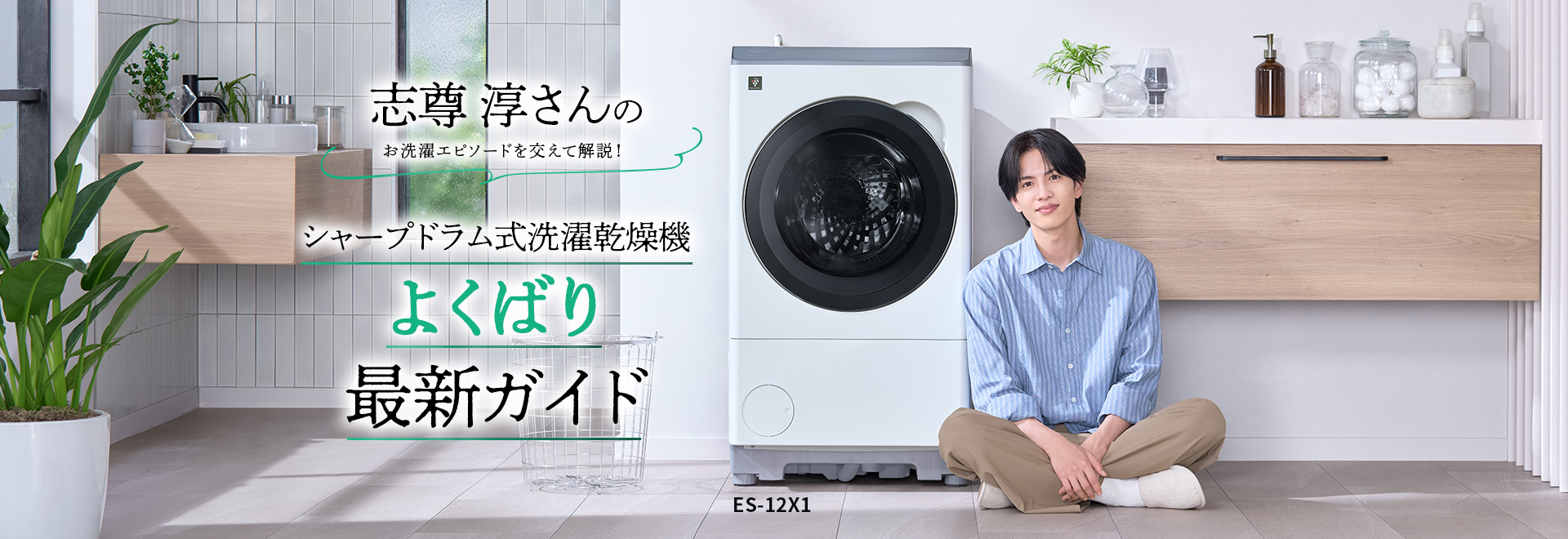 志尊淳さんのシャープ洗濯機よくばり最新ガイドへリンクします。