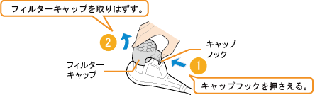 �t�B���^�[�L���b�v�����͂����B �L���b�v�t�b�N����������B